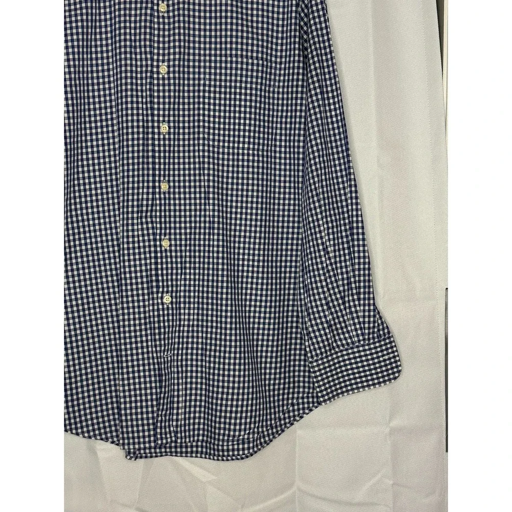 Peter Millar L Blue White Gingham Button Down Shirt 100% Cotton Classic Fit